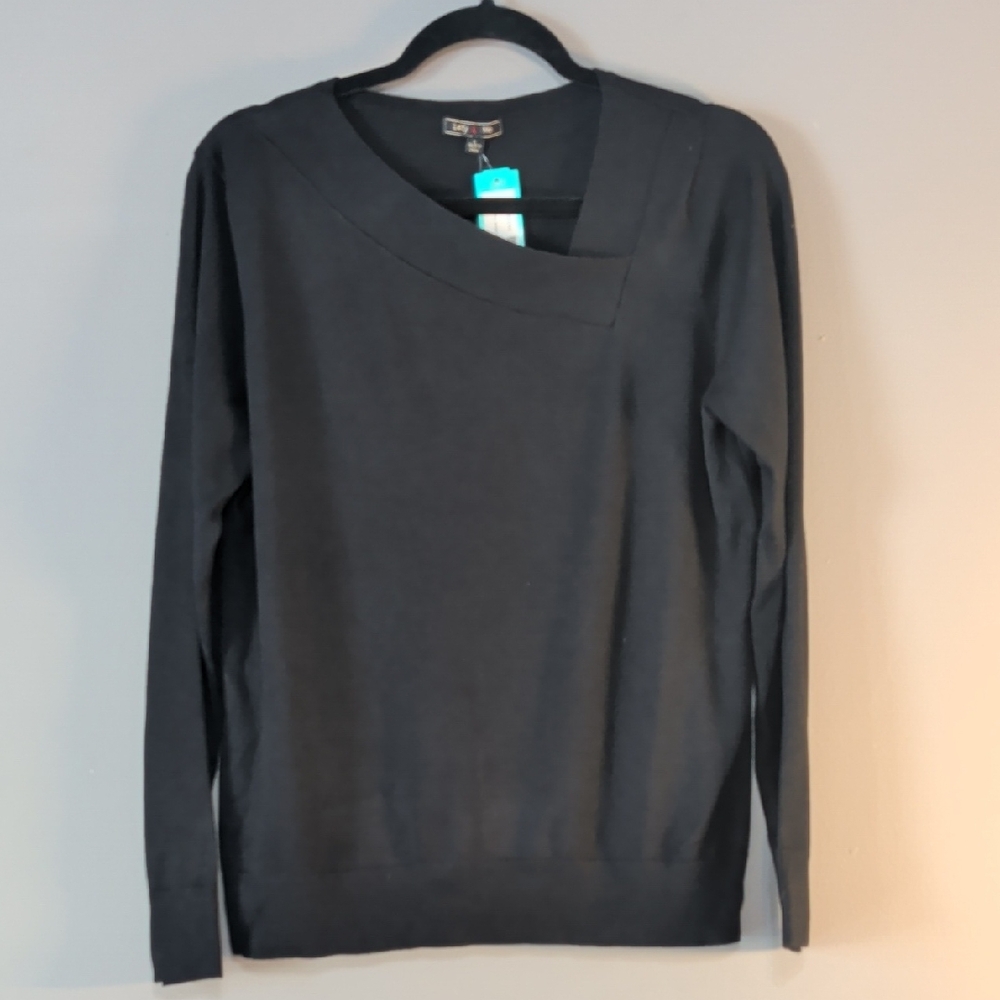 Asymmetrical Neckline Black Sweater Lightweight Large Lety & Me Size Large